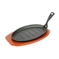 Gusseisen BBQ Grill Pan Steak Fajita Sizzling Platter Plate Holzhalter